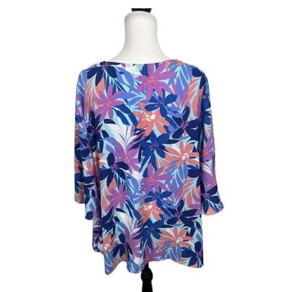 The Pioneer Woman Women's Blue Floral V-Neck Boho Blouse Tunic Top Plus Size XXL - Picture 6 of 10